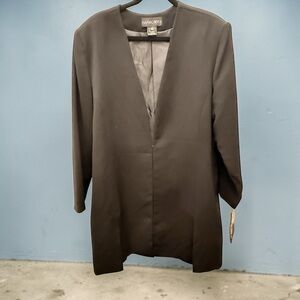 Black Collarless Longline Blazer Jacket